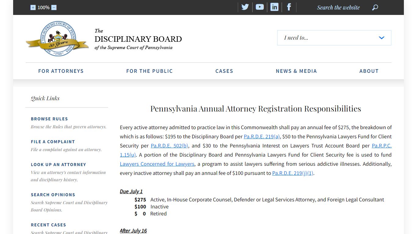 Pennsylvania Annual Attorney Registration Responsibilities