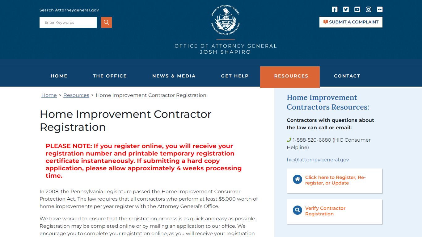 Home Improvement Contractor Registration – PA Office of Attorney General